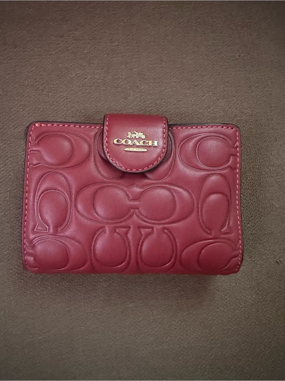 Coach Quilted Signature Leather Wallet - Burgundy